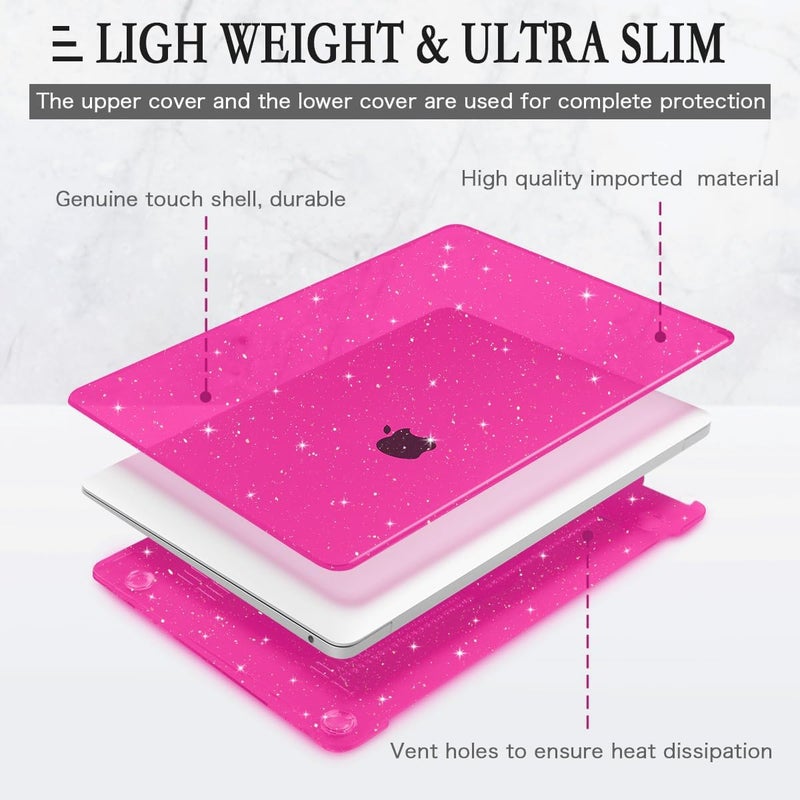 CISSOOK Rose Pink Glitter Case for MacBook Air 13 Inch 2021 2020 2018 Release Model A2337 M1 A2179 A1932, Sparkly Hot Pink Hard Shell Case with Keyboard Cover for MacBook Air13 2020-2021 with Touch ID - Image 4